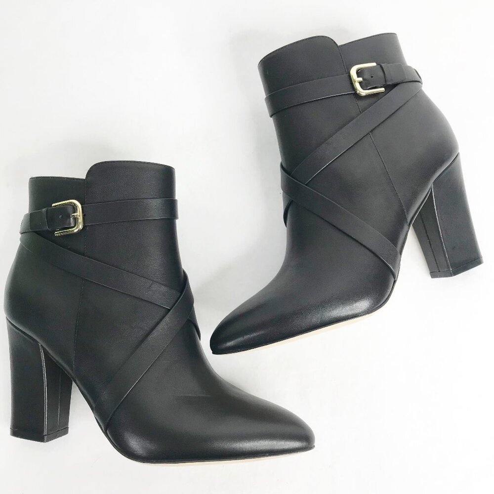 L'Agence Francine Ankle Boots Booties Womens Sz 7.5 Black Leather Heeled Strappy